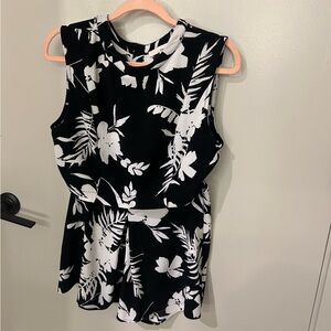 June & Hudson Nordstrom Black & White Tropical Vacation Top & Shorts Set